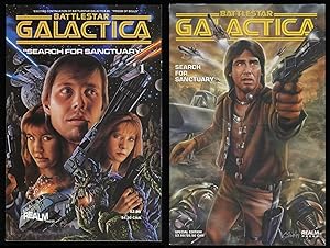 Bild des Verkufers fr Battlestar Galactica Search for Sanctuary 1 + Special Ed. Comic Set Lot Cylon Realm Press 1998 zum Verkauf von CollectibleEntertainment
