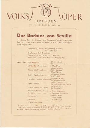 Seller image for Programmheft Rossini: DER BARBIER VON SEVILLA for sale by Programmhefte24 Schauspiel und Musiktheater der letzten 150 Jahre