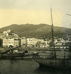 Italy San Remo Harbor Sailboats Old Stereoview photo NPG 1900