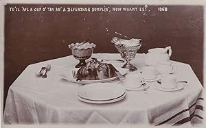 Bild des Verkufers fr Ave A Cup Of Tea & A Devonshire Dumpling Devon Cakes RPC Old Postcard zum Verkauf von Postcard Finder