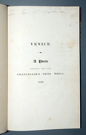 Image du vendeur pour Five Seatonian prize poems bound in one. Venice. A Poem Written for the Chancellor's Prize Medal, 1826. [Cambridge: s.n., 1826.] [19, [1]pp. [Bound with:] ----. David Playing the Harp before Saul. A Seatonian Poem. Cambridge: Printed by and for J. Smith, Printer to the University, 1831. 26pp. [Bound with:] ----. The Druids. A Poem. Cambridge: Printed by J. Smith, Printer to the University, 1827. [2], 25, [1]pp. [Bound with:] ----. The Druids. A Poem [variant edition]. Cambridge: Printed by James Hodson, 1827. 4, [2], [5]-15, [1]pp. ----. The Plague Stayed. A Seatonian Poem. mis en vente par Forest Books, ABA-ILAB