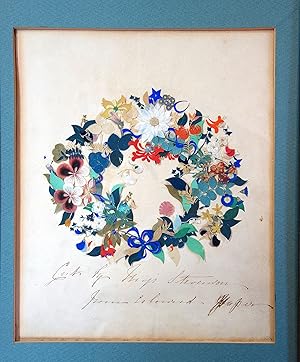 Delicate and Fine Floral Wreath Cut Paper Collage - Cut by Miss Stevenson from Colored Paper in t...