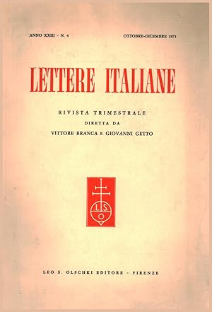 Image du vendeur pour Lettere italiane Anno XXIII N.4 Ottobre-Dicembre 1971 mis en vente par Di Mano in Mano Soc. Coop