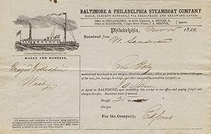 Baltimore & Philadelphia Steamboat Company, receipt on printed form