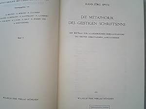 Bild des Verkufers fr Die Metaphorik des geistigen Schriftsinns : ein Beitrag zur allegorischen Bibelauslegung des ersten christl. Jahrtausends. Mnstersche Mittelalter-Schriften ; Bd. 12. zum Verkauf von Antiquariat Bookfarm