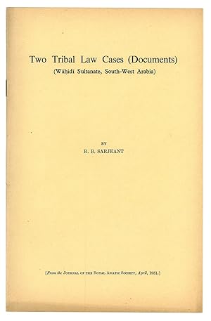 Bild des Verkufers fr Two Tribal Law Cases (Documents). (Wahidi Sultanate, South-West Arabia). zum Verkauf von Antiquariat INLIBRIS Gilhofer Nfg. GmbH