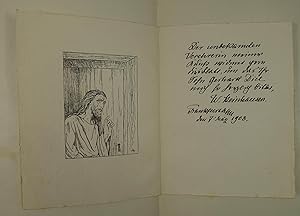 Maler und Lithograph (1846-1924). Eigenh. Widmung mit Unterschrift auf einem Doppelbl. mit lithog...