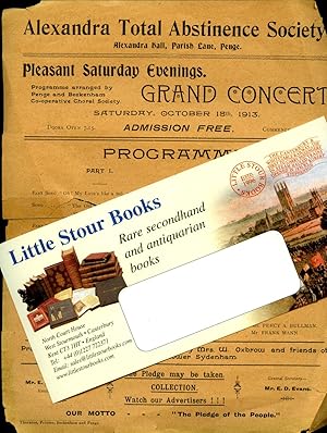 Bild des Verkufers fr Alexandra Total Abstinence Society | Pleasant Saturday Evenings Grand Concert: Souvenir Theatre Programme Performed at Alexandra Hall, Parish Lane, Penge Saturday October 18th 1913. zum Verkauf von Little Stour Books PBFA Member