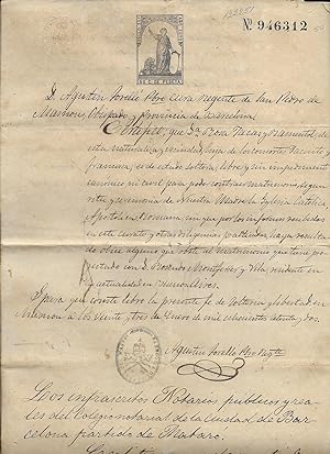 Certificado de Solteria de Dña. Rosa. 1872 San Pedro de Masnou.