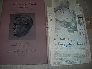 Seller image for Texas and The West Catalogue No. 24 Featuring the Writings Of J. Frank Dobie for sale by lawrence weekley