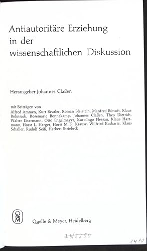 Immagine del venditore per Antiautoritre Erziehung in der wissenschaftlichen Diskussion. venduto da books4less (Versandantiquariat Petra Gros GmbH & Co. KG)