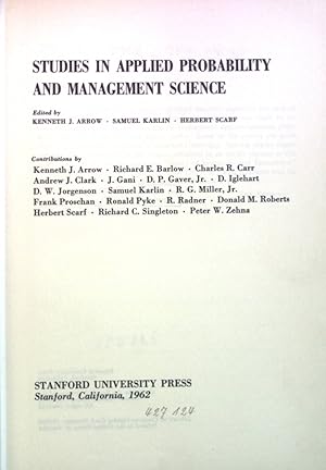 Seller image for Studies in applied Probability and Management Science. Stanford Mathematical Studies in the Social Sciences, VII for sale by books4less (Versandantiquariat Petra Gros GmbH & Co. KG)