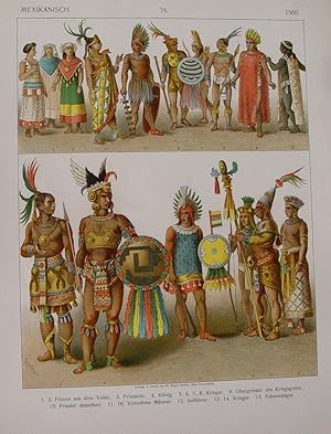 "Azteken" originale Farblithographie ca. 24x20cm (Darstellung) von Albert Kretschmer (1825-1891) ...