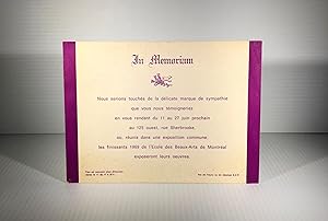 In Memoriam. Finissants de l'École des Beaux-Arts de Montréal. 1969. Carton d'invitation