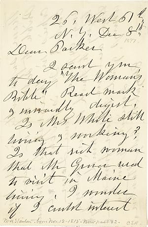 Autograph Letter, Signed. 2pp, signed, to Parker Pillsbury, Dec. 8th, 1895