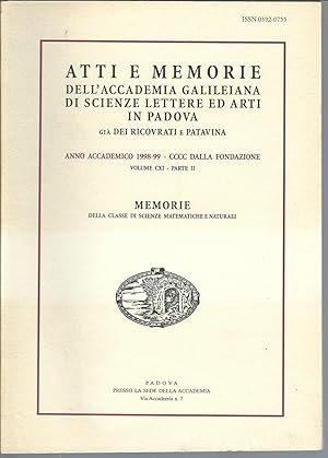 Imagen del vendedor de ATTI E MEMORIE DELL'ACCADEMIA GALILEIANA DI SCIENZE ED ARTI IN PADOVA GIA' DEI RICOVRATI E PATAVINA VOLUME CXI - PARTE II a la venta por Libreria Rita Vittadello