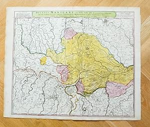 Teilkolorierte Kupferstich-Landkarte von Homann. Ducatus Mantuani ceu sedis belli 1733-1735 recen...