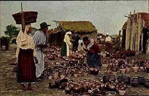 Ansichtskarte / Postkarte Topfmarkt, Balkan, Bauern, Tronkrüge, Händler und Käufer