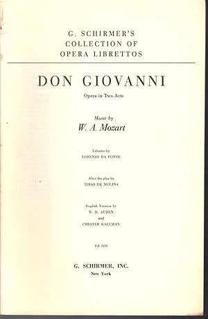 Bild des Verkufers fr Don Giovanni: Opera in Two Acts (G. Schirmer's Collection of Opera Librettos) zum Verkauf von Dorley House Books, Inc.