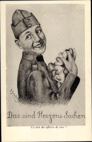 Künstler Ansichtskarte / Postkarte Gautschi, R., Schweizer Soldat mit Herzen