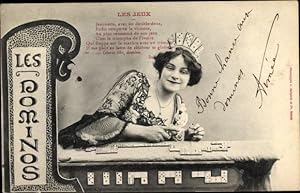 Ansichtskarte / Postkarte Les Dominos, Domino Spiel, Frauenportrait