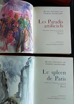 Image du vendeur pour Oeuvres potiques de Charles BAUDELAIRE. Volume I : Les Fleurs du Mal. Compositions originales en couleurs et dessins de Rena TZOLAKIS. Volume II : Le Spleen de Paris. Compositions originales en couleurs et dessins de BUNEL. Volume III : Les Paradis artificiels. Compositions originales en couleurs et dessins de TRITSCH mis en vente par ABC - Eric Girod