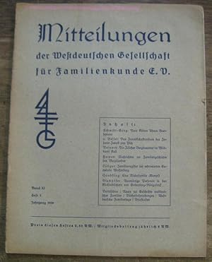 Bild des Verkufers fr Mitteilungen der Westdeutschen Gesellschaft fr Familienkunde e. V. Band XI, Heft 3, Jahrgang 1939. zum Verkauf von Antiquariat Carl Wegner