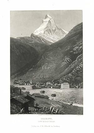 Imagen del vendedor de Gesamtansicht mit dem Matterhorn im Hintergrund ('Zermatt, Cant. Wallis-Valais'). a la venta por Antiquariat Norbert Haas