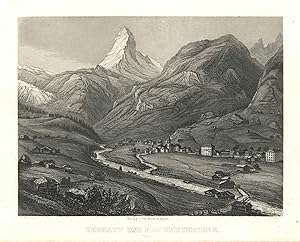 Imagen del vendedor de Gesamtansicht mit dem Matterhorn ('Zermatt und das Matterhorn. Wallis'). a la venta por Antiquariat Norbert Haas