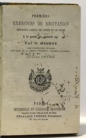 Seller image for Premiers exercices de rcitation morceaux choisis de posie et de prose  la port du premier ge for sale by crealivres