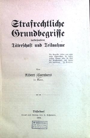 Immagine del venditore per Strafrechtliche Grundbegriffe: insbesondere Tterschaft und Teilnahme. venduto da books4less (Versandantiquariat Petra Gros GmbH & Co. KG)