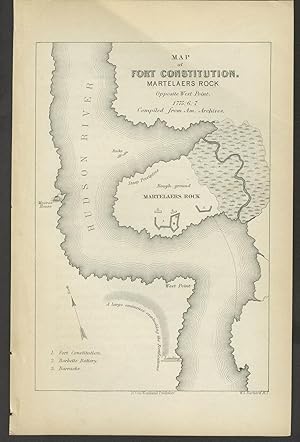 Map of Fort Constitution, Martelaers Rock [and] engraving of Boom and Chain at West Point