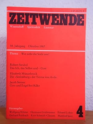 Bild des Verkufers fr Zeitwende. Wissenschaft, Spiritualitt, Literatur. Die Neue Furche. Heft 4, Oktober 1987. Thema: Wie sieht die Seele aus? zum Verkauf von Antiquariat Weber