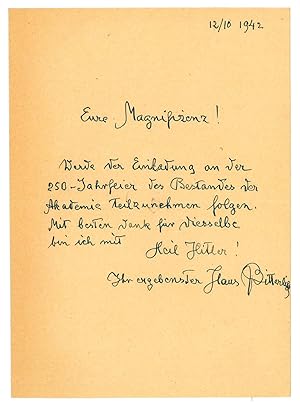 Bild des Verkufers fr Eigenh. Brief mit U. zum Verkauf von Antiquariat INLIBRIS Gilhofer Nfg. GmbH