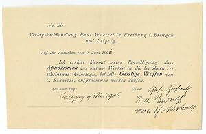 Seller image for Schriftstck mit eigenh. U. for sale by Antiquariat INLIBRIS Gilhofer Nfg. GmbH