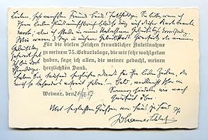 Seller image for Gedruckte Danksagung mit lngerem eigenh. Zusatz und U. for sale by Antiquariat INLIBRIS Gilhofer Nfg. GmbH