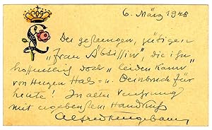 Bild des Verkufers fr Eigenh. Briefkrtchen mit U. zum Verkauf von Antiquariat INLIBRIS Gilhofer Nfg. GmbH