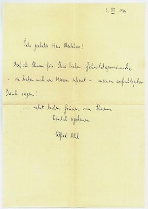 Bild des Verkufers fr Eigenh. Brief mit U. zum Verkauf von Antiquariat INLIBRIS Gilhofer Nfg. GmbH