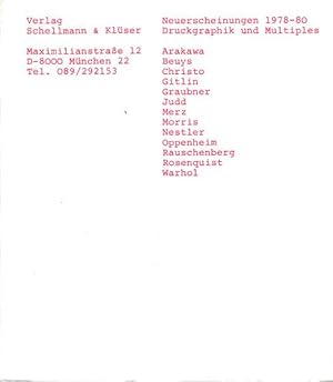 Bild des Verkufers fr Neuerscheinungen 1978 - 80. Druckgraphik und Multiples. Arakawa Beuys Christo Gitlin Graubner Judd Merz Morris Nestler Oppenheim Rauschenberg Rosenquist Warhol. zum Verkauf von Antiquariat Querido - Frank Hermann