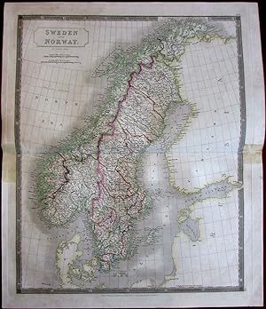 Sweden Norway Scandinavia 1827 folio S. Hall scarce vintage antique map