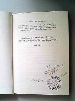 Imagen del vendedor de Geschichte der deutschen Literatur vom 18. Jahrhundert bis zur Gegenwart. Bd. I/ 2 a la venta por Antiquariat Bookfarm