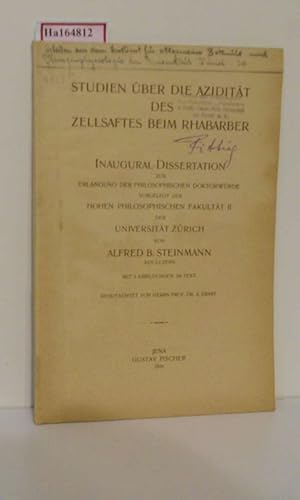 Imagen del vendedor de Studien ber die Aziditt des Zellsaftes beim Rharbarber. Dissertation/ Zrich. Sonderdruck aus: Zeitschrift fr Botanik, 9. Jg., H. 1, 1917. a la venta por ralfs-buecherkiste