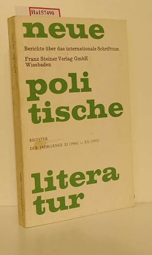 Imagen del vendedor de Neue politische Literatur. Register der Jahrgnge XI (1966) - XX (1975). a la venta por ralfs-buecherkiste