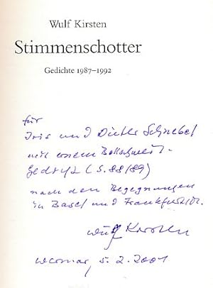 Bild des Verkufers fr Stimmenschotter. Gedichte 1987 - 1992. zum Verkauf von Fundus-Online GbR Borkert Schwarz Zerfa