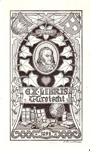 Klischee "Ex Libris J. Troitsch 1898 ", 10,5 x 6,4 cm Büttenpapier. Im Druck signiert. Rücks. mit...