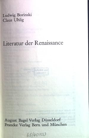 Image du vendeur pour Literatur der Renaissance. Studienreihe Englisch ; Bd. 23 mis en vente par books4less (Versandantiquariat Petra Gros GmbH & Co. KG)