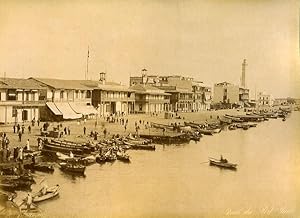 Egypt Suez Canal Port Saïd Boats & Place de Lesseps Old Photo Zangaki 1890