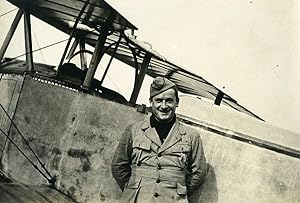 France Military Aviation Pilot and Airplane Old Photo ca 1920