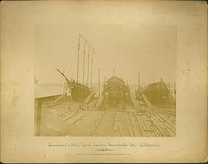 Bendixen's Ship-yard, Eureka, Humboldt Co., California [Launch of the Defender]