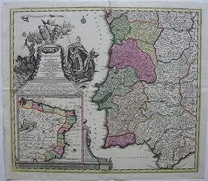 Portugalliae et Algarbiae Regna cum confinibus Hispaniae Province simul vero peculiari Mappa Bars...